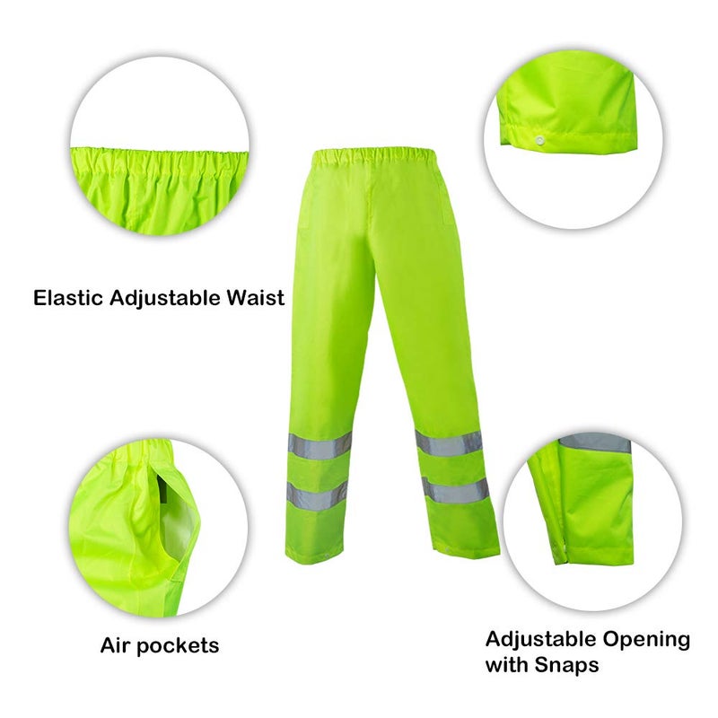 FONIRRA Class 3 High Visibility Rain Suit With Collapsible Hood Lime Reflective Safety Waterproof Worker Jacket & Pants (L/XL Yellow) - Image 4